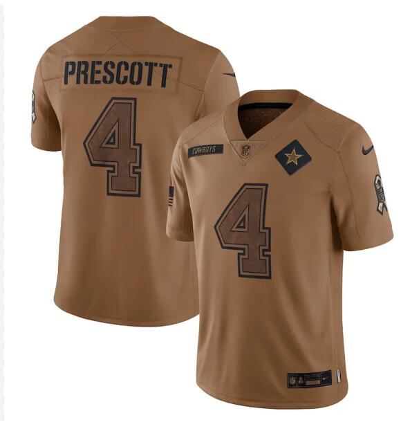 Men Nike #4 Prescott Brown Dallas Cowboys 2023 Salute To Service Retired Player Limited Jersey